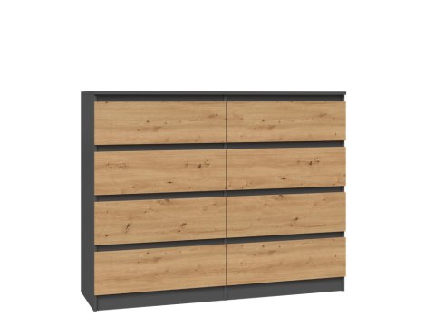 NOWOCZESNA DUŻA KOMODA SZAFKA MALWA 8 SZUFLAD 120 CM ANTRACYT / DĄB ARTISAN NOWOCZESNA DUŻA KOMODA SZAFKA MALWA 8 SZUFLAD 120 CM ANTRACYT / DĄB ARTISAN