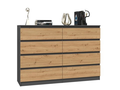 NOWOCZESNA KOMODA 8 SZUFLAD 140 CM ANTRACYT / DĄB ARTISAN NOWOCZESNA KOMODA 8 SZUFLAD 140 CM ANTRACYT / DĄB ARTISAN