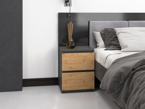 SZAFKA STOLIK NOCNY 2 SZUFLADY W2 ANTRACYT / DĄB ARTISAN SZAFKA STOLIK NOCNY 2 SZUFLADY W2 ANTRACYT / DĄB ARTISAN