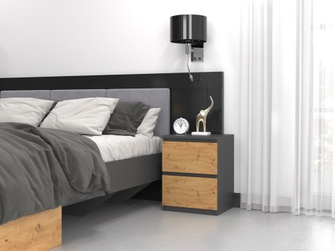 SZAFKA STOLIK NOCNY 2 SZUFLADY W2 ANTRACYT / DĄB ARTISAN SZAFKA STOLIK NOCNY 2 SZUFLADY W2 ANTRACYT / DĄB ARTISAN