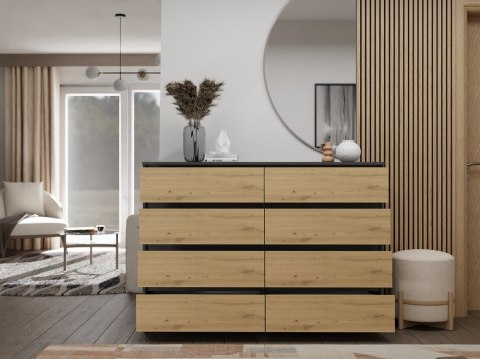 NOWOCZESNA KOMODA 8 SZUFLAD 140 CM ANTRACYT / DĄB ARTISAN NOWOCZESNA KOMODA 8 SZUFLAD 140 CM ANTRACYT / DĄB ARTISAN