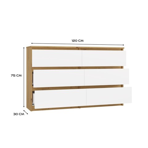 KOMODA MALWA 6 SZUFLAD 120CM DĄB ARTISAN / BIAŁY MAT KOMODA MALWA 6 SZUFLAD 120CM DĄB ARTISAN / BIAŁY MAT