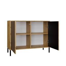 KOMODA KAMARO 2 DRZWI LAMELE FRONT RYFLOWANY DĄB ARTISAN / CZARNY