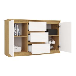 NOWOCZESNA KOMODA MALWA 2 DRZWI 3 SZUFLADY DĄB ARTISAN / BIAŁY MAT