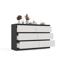 NOWOCZESNA KOMODA MALWA 6 SZUFLAD 120CM ANTRACYT / BIAŁY MAT
