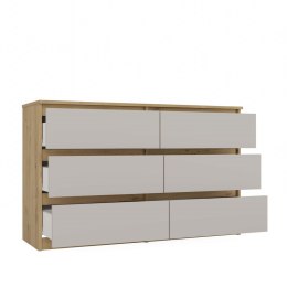 NOWOCZESNA KOMODA 120CM MALWA 6 SZUFLAD KASZMIR / DĄB ARTISAN