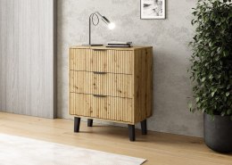 NOWOCZESNA KOMODA SCANDI SLIM 3 SZUFLADY RYFLOWANE FRONTY DĄB ARTISAN