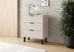NOWOCZESNA KOMODA SCANDI SLIM 3 SZUFLADY RYFLOWANE FRONTY KOLOR KASZMIR