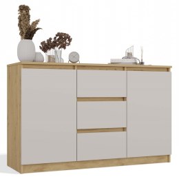 NOWOCZESNA KOMODA MALWA 2 DRZWI 3 SZUFLADY DĄB ARTISAN / KASZMIR BEŻ