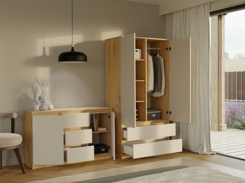 NOWOCZESNA KOMODA MALWA 2 DRZWI 3 SZUFLADY DĄB ARTISAN / KASZMIR BEŻ NOWOCZESNA KOMODA MALWA 2 DRZWI 3 SZUFLADY DĄB ARTISAN / KASZMIR BEŻ