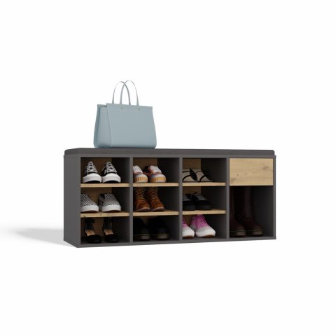 OTWARTA SZAFKA NA BUTY TALLIN Z SIEDZISKIEM I SZUFLADĄ ANTRACYT / DĄB ARTISAN OTWARTA SZAFKA NA BUTY TALLIN Z SIEDZISKIEM I SZUFLADĄ ANTRACYT / DĄB ARTISAN