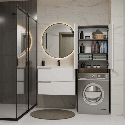 SZAFKA ŁAZIENKOWA NAD PRALKĘ POLA REGAŁ ŁAZIENKOWY ANTRACYT / BIAŁY MAT