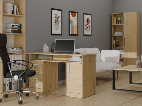 BIURKO KOMPUTEROWE ADA 4 SZUFLADY DRZWI PÓŁKA POD BLATEM 125CM DĄB ARTISAN