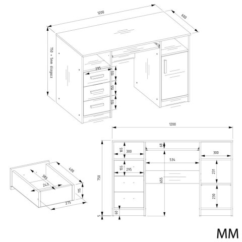 BIURKO KOMPUTEROWE DELTA NA LAPTOP 3 SZUFLADY 120CM DĄB ARTISAN