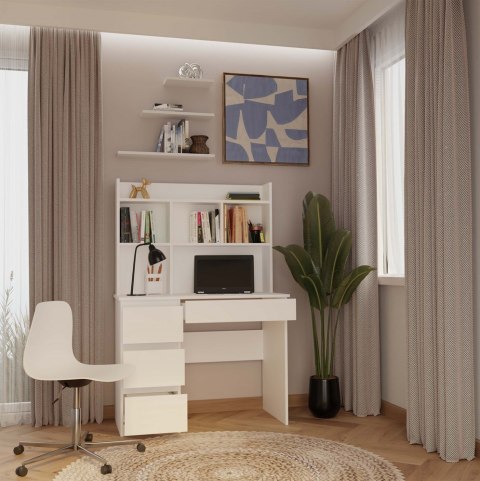 BIURKO KOMPUTEROWE MIJAS LEWE Z NADSTAWKĄ SZUFLADY PÓŁKI BIAŁY MAT