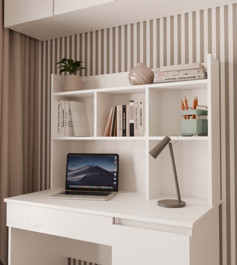 BIURKO KOMPUTEROWE MIJAS LEWE Z NADSTAWKĄ SZUFLADY PÓŁKI BIAŁY MAT