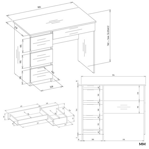 BIURKO KOMPUTEROWE MIJAS LEWE Z NADSTAWKĄ SZUFLADY PÓŁKI BIAŁY MAT