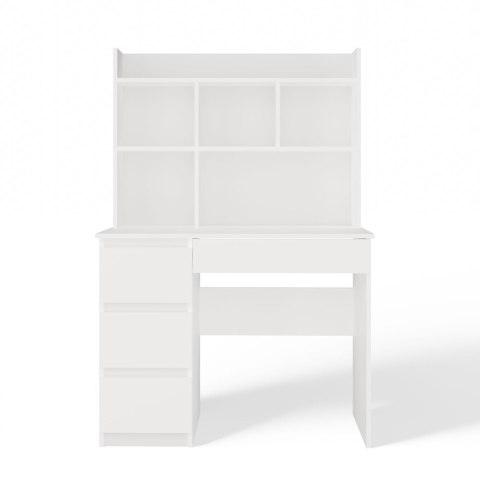 BIURKO KOMPUTEROWE MIJAS LEWE Z NADSTAWKĄ SZUFLADY PÓŁKI BIAŁY MAT