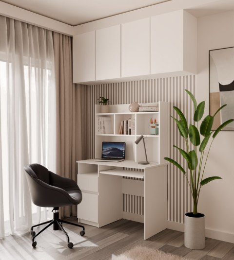 BIURKO KOMPUTEROWE PORTO Z NADSTAWKĄ LEWE DO BIURA POKOJU BIAŁY MAT