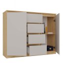 NOWOCZESNA DUŻA KOMODA MALWA 120 CM 4 SZUFLADY DĄB ARTISAN / KASZMIR