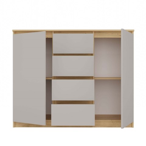 NOWOCZESNA DUŻA KOMODA MALWA 120 CM 4 SZUFLADY DĄB ARTISAN / KASZMIR