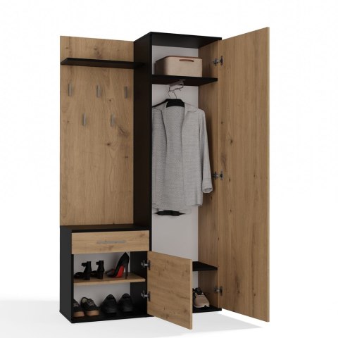 NOWOCZESNA GARDEROBA SZAFA Z LUSTREM 5 WIESZAKÓW DO PRZEDPOKOJU ANTRACYT / DĄB ARTISAN