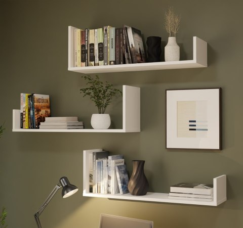 PÓŁKI WISZĄCE KOBI KOMPLET 3 PÓŁEK DO SALONU POKOJU BIAŁY MAT