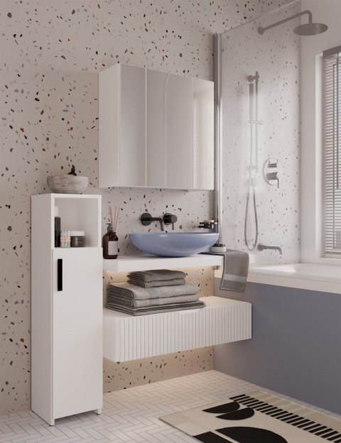 SZAFKA ŁAZIENKOWA ALVO REGAŁ SŁUPEK DRZWI 4 PÓŁKI BIAŁY MAT