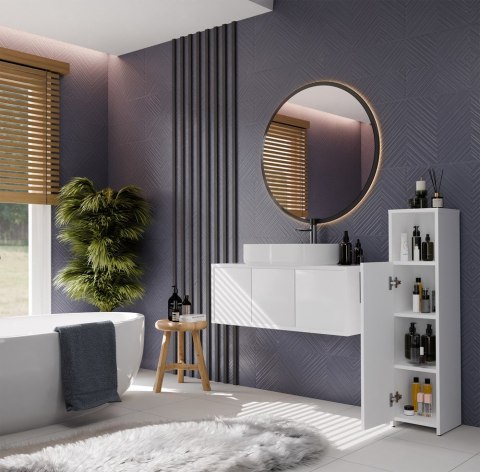 SZAFKA ŁAZIENKOWA ALVO REGAŁ SŁUPEK DRZWI 4 PÓŁKI BIAŁY MAT