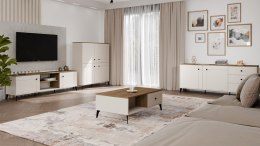 STOLIK KAWOWY ŁAWA POINT 2 SZUFLADY 2 OTWARTE PÓŁKI DĄB CASTELLO / KASZMIR