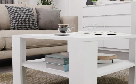 NOWOCZESNA ŁAWA STOLIK KAWOWY Z PÓŁKĄ POD BLATEM SQUARE BIAŁY MAT