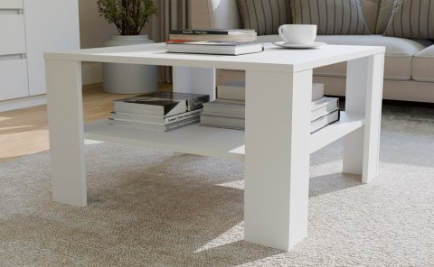 NOWOCZESNA ŁAWA STOLIK KAWOWY Z PÓŁKĄ POD BLATEM SQUARE BIAŁY MAT